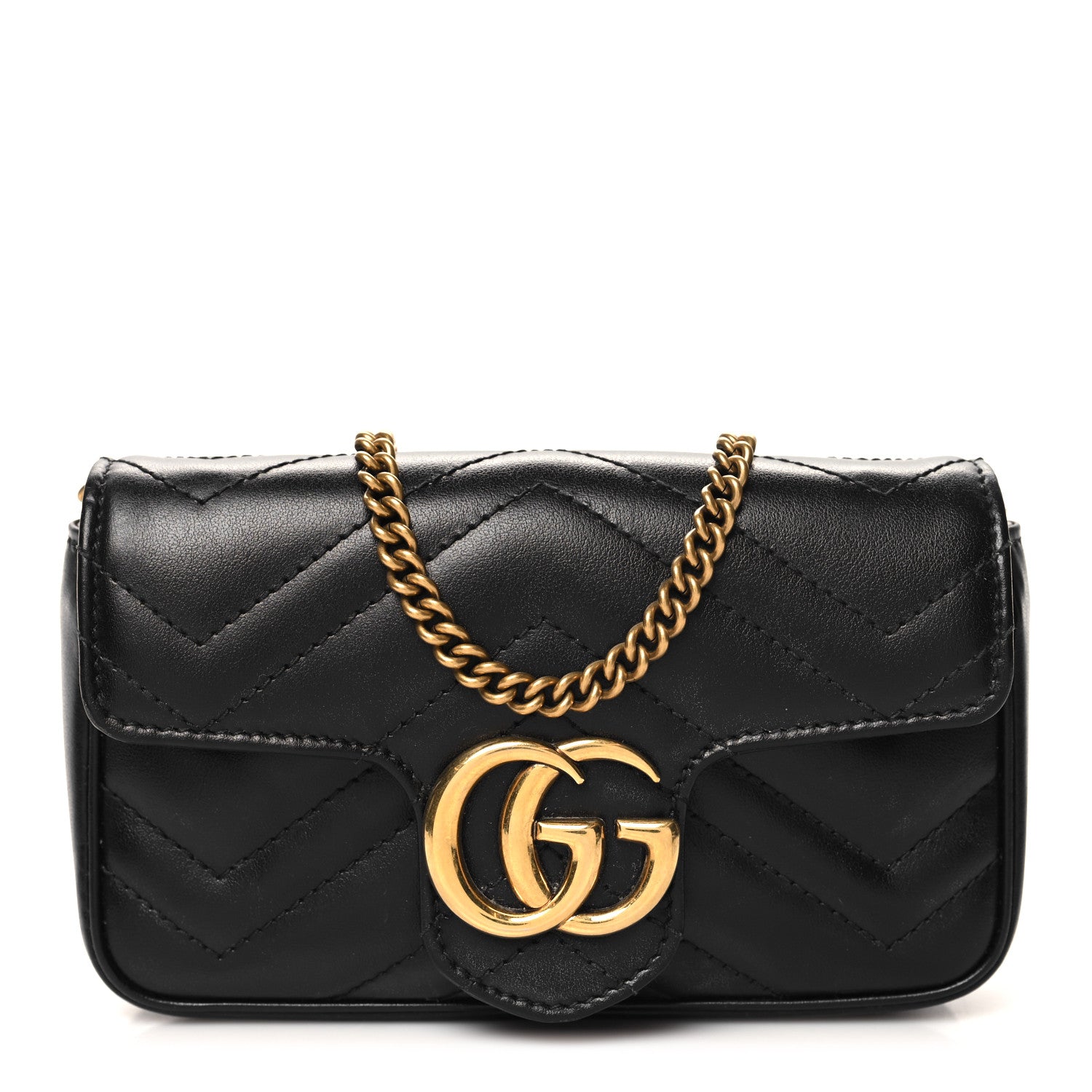 Gucci Calfskin Matelasse Super Mini GG Marmont Shoulder Bag Black 1 of 11