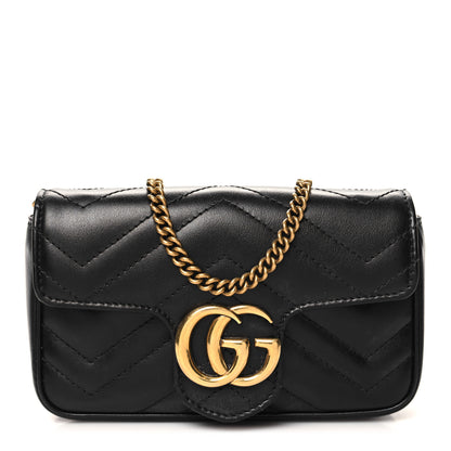Gucci Calfskin Matelasse Super Mini GG Marmont Shoulder Bag Black 1 of 11
