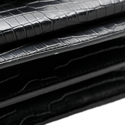 Saint Laurent Calfskin Crocodile Embossed Medium Monogram Sunset Black 10 of 13