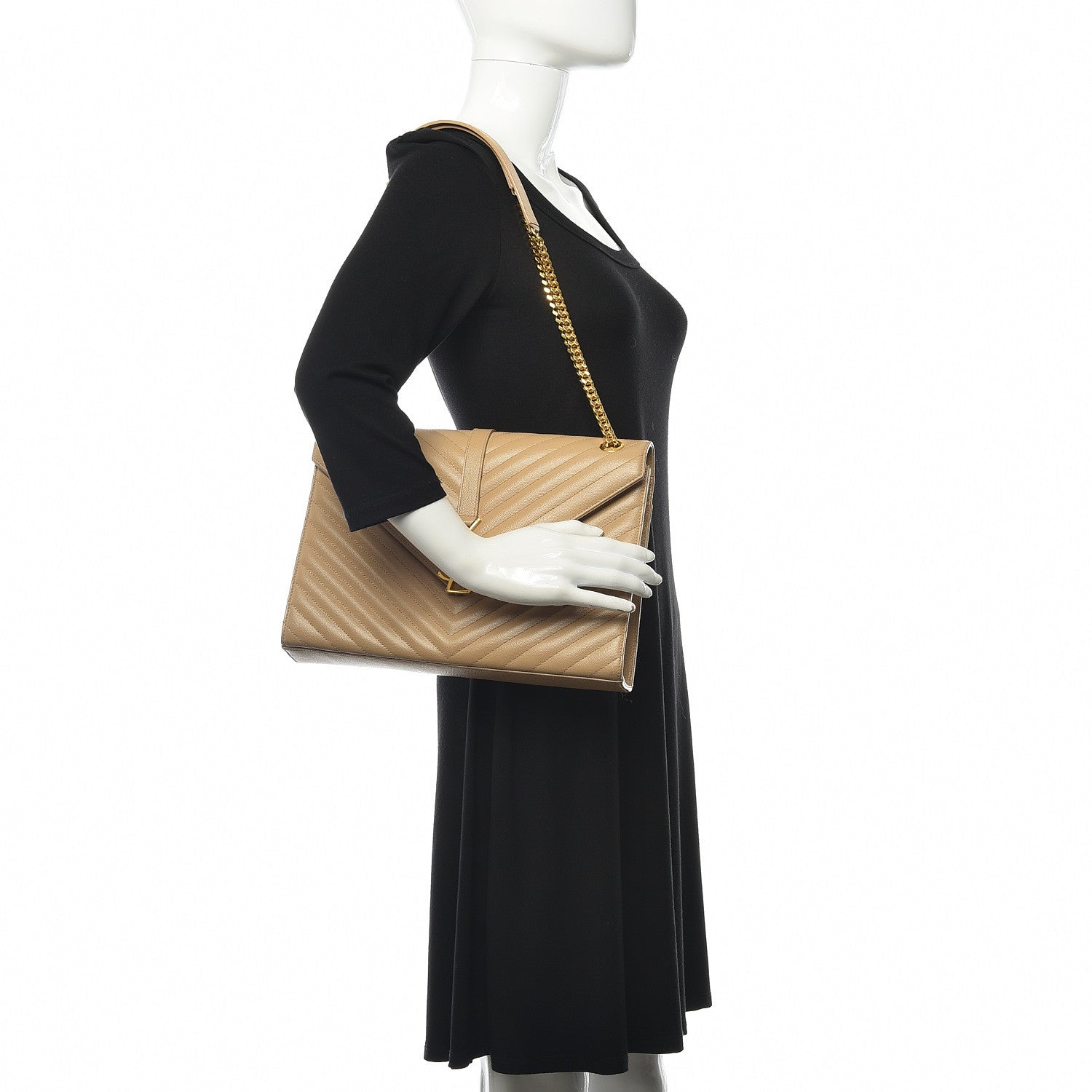 Saint Laurent Grain De Poudre Matelasse Chevron Large Monogram Satchel Dark Beige 2 of 12