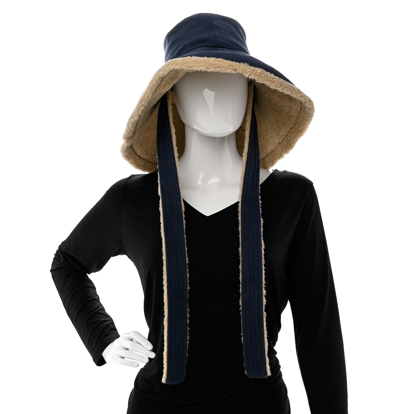 GUCC Wool Shearling Hat S Blue Beige
