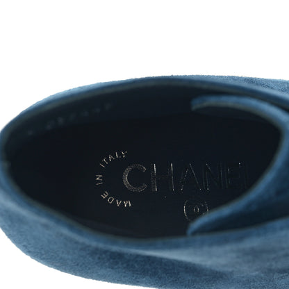 Chanel Suede Grosgrain Pearl Lace Up Booties 37 Dark Blue Black 7 of 8