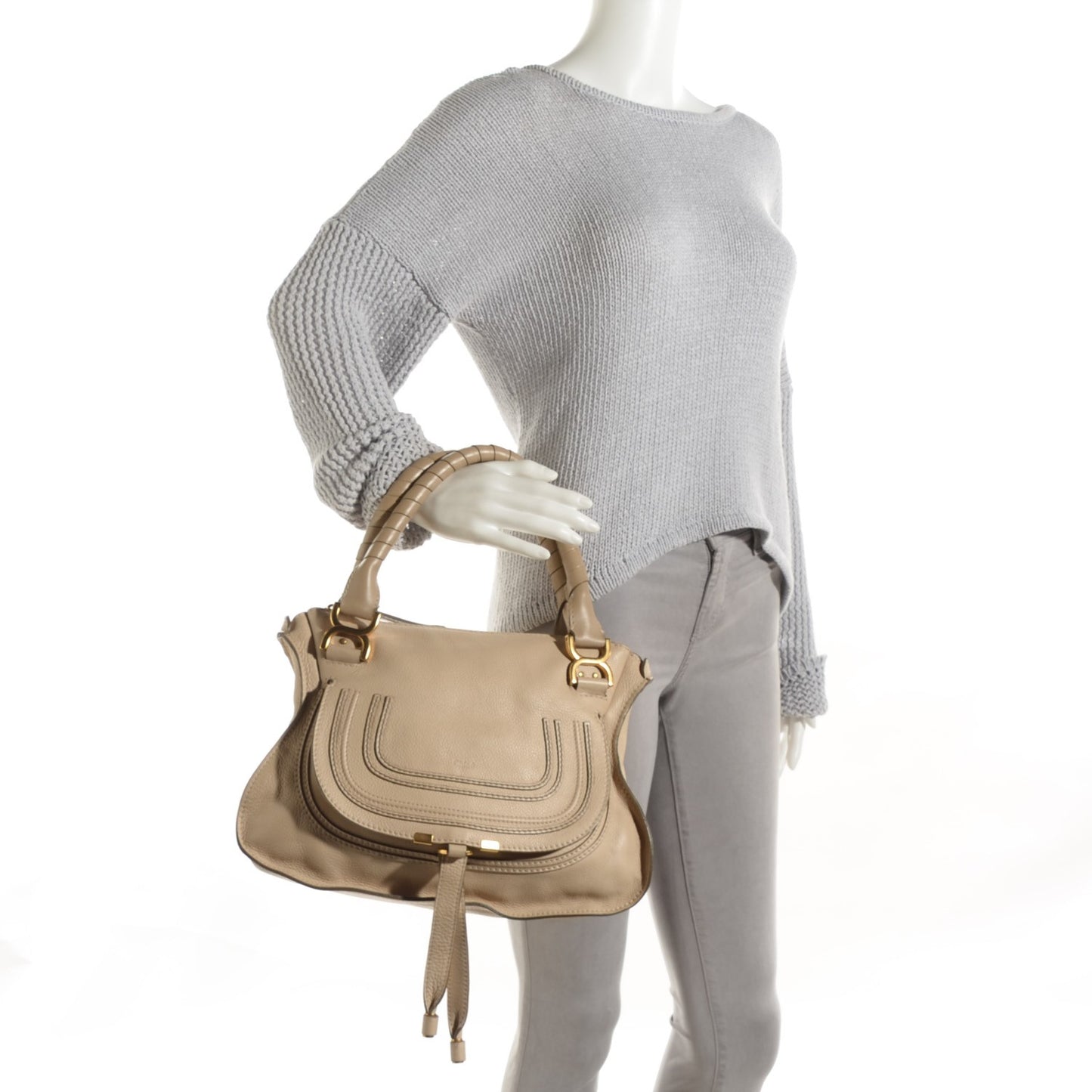 Calfskin Medium Marcie Satchel Angora Beige