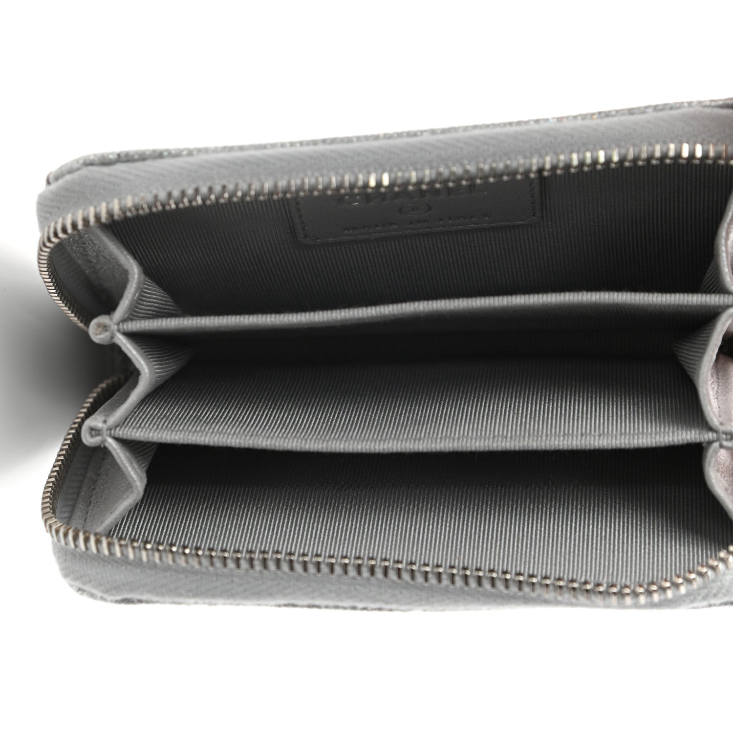 Chanel Glittered Metallic Caviar Quilted Zip Coin Purse Wallet Silver 5 of 7