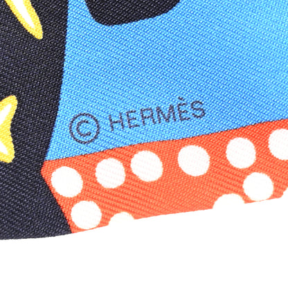 Hermes Silk Fantaisie D'Etriers Twilly Qu Bleu Azur Vermillo 4 of 6