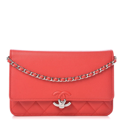 Chanel Grained Calfskin Quilted CC Box Wallet On Chain WOC Red 1 of 8