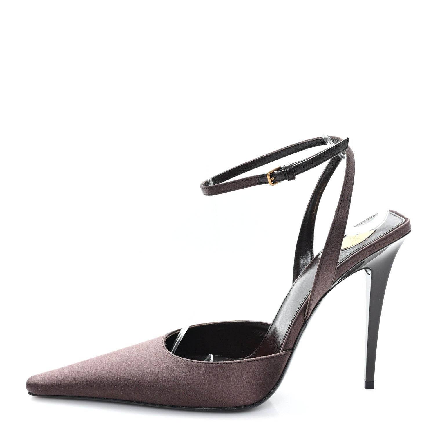 Saint Laurent Silk Satin Aimee 110 Slingback Pumps 38 Black Brown 1 of 11