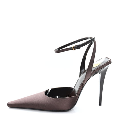 Saint Laurent Silk Satin Aimee 110 Slingback Pumps 38 Black Brown 1 of 11