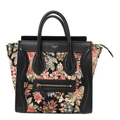 Celine Calfskin Lambskin Canvas Jacquard Floral Nano Luggage Black 1 of 11