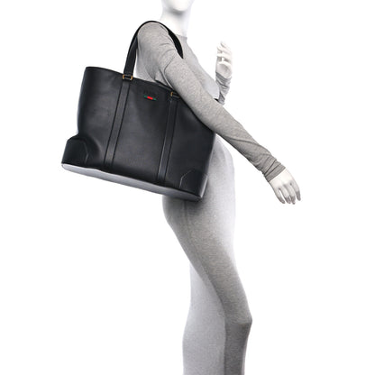 Gucci Textured Dollar Calfskin Web Tote Black 2 of 12