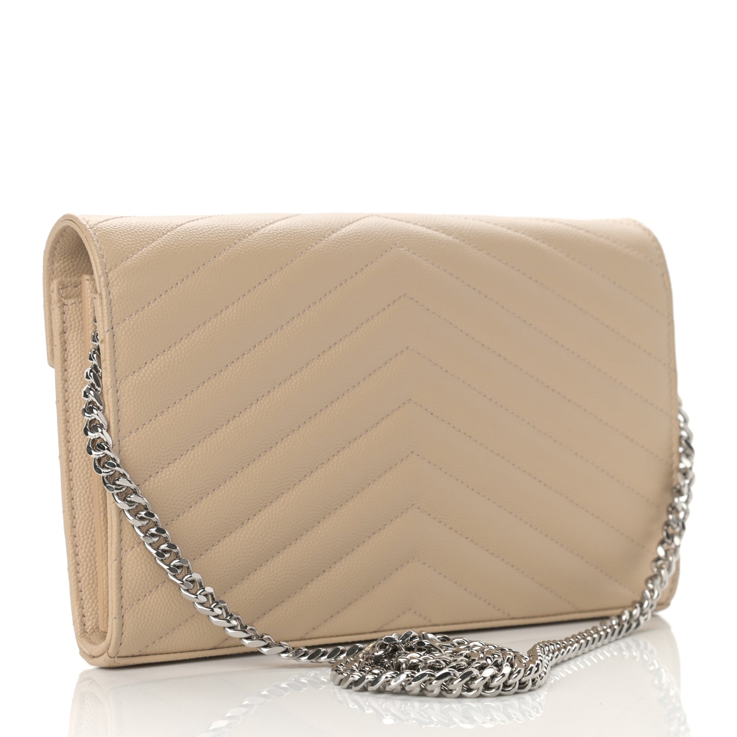 Grain De Poudre Matelasse Chevron Monogram Chain Wallet Nude Powder