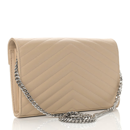 Saint Laurent Grain De Poudre Matelasse Chevron Monogram Chain Wallet Nude Powder 3 of 9