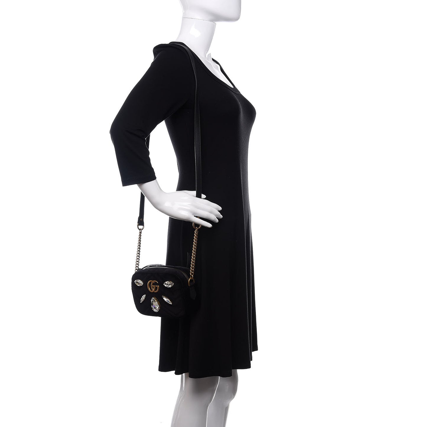 Velvet Matelasse Marquise Crystals Mini GG Marmont Chain Shoulder Bag Black