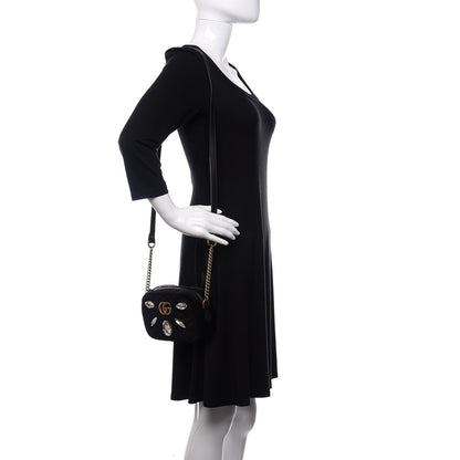Gucci Velvet Matelasse Marquise Crystals Mini GG Marmont Chain Shoulder Bag Black 2 of 10