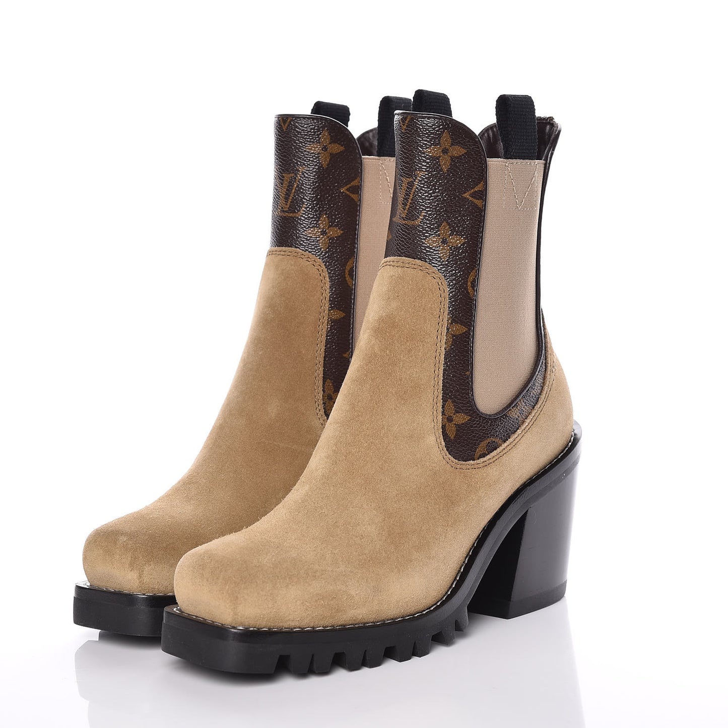 Suede Calfskin Monogram Limitless Ankle Boots 36 Beige