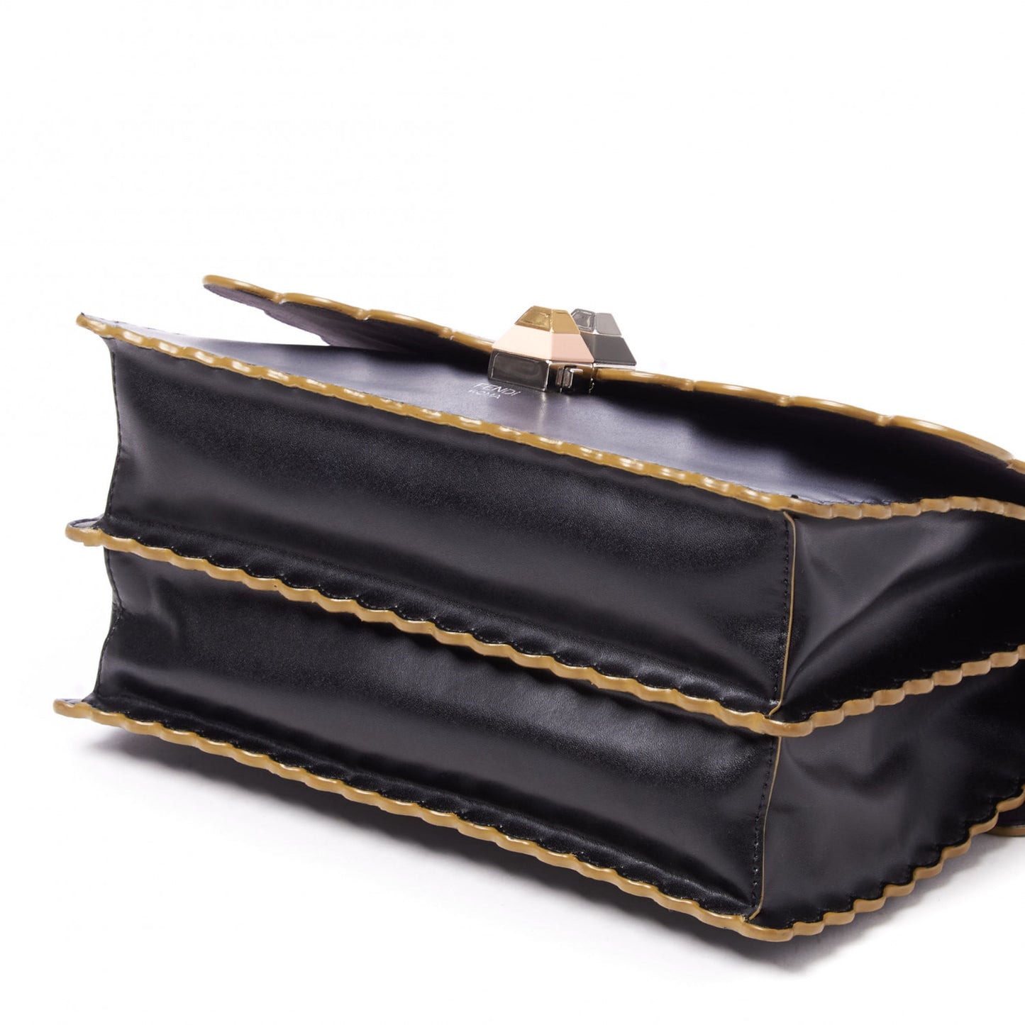 Vitello Liberty Scalloped Studded Kan I Shoulder Bag Black