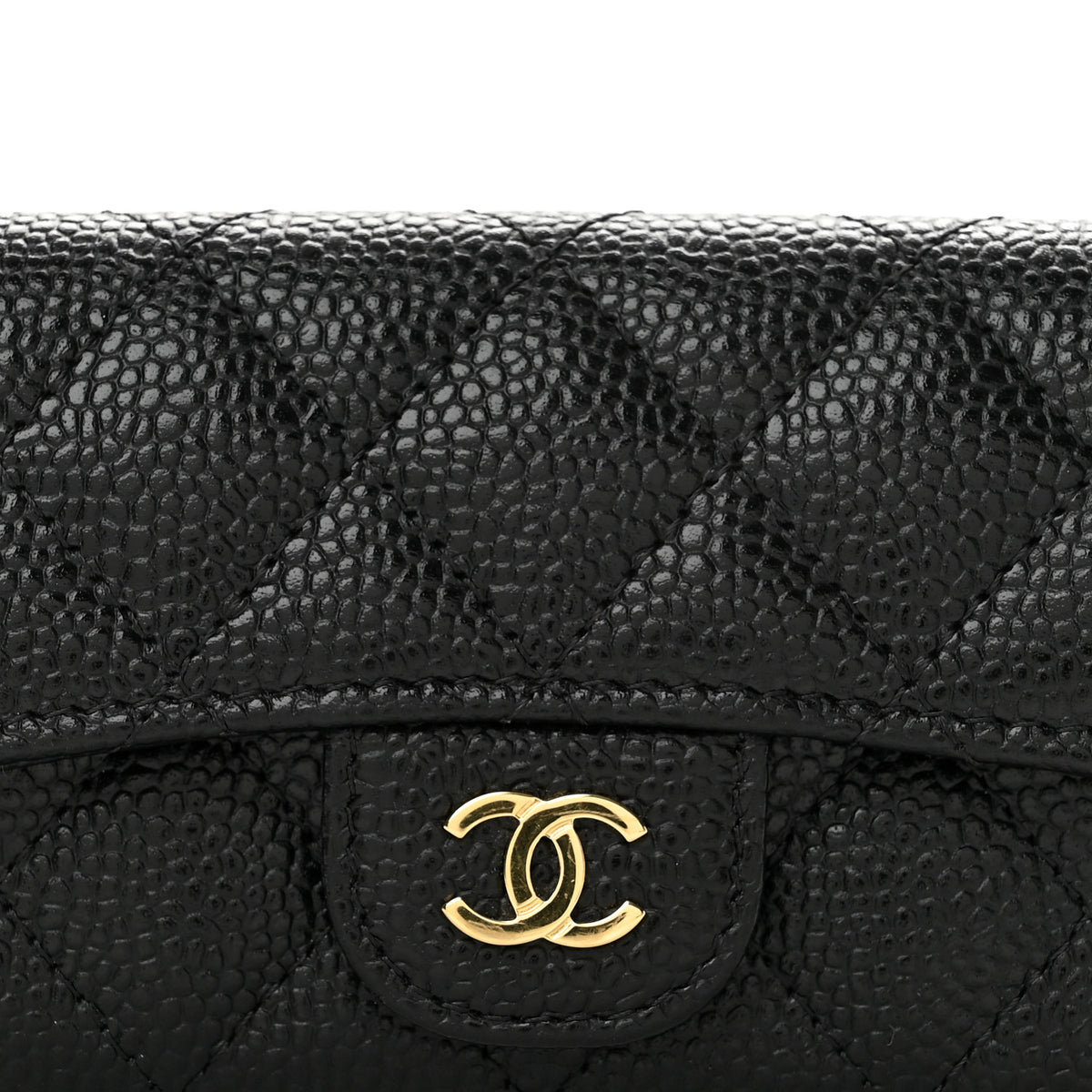 Caviar Quilted Flap Card Holder Wallet Black