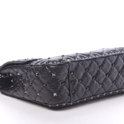 Valentino Garavani Craquele Nappa Medium Rockstud Spike Shoulder Bag Black 7 of 10