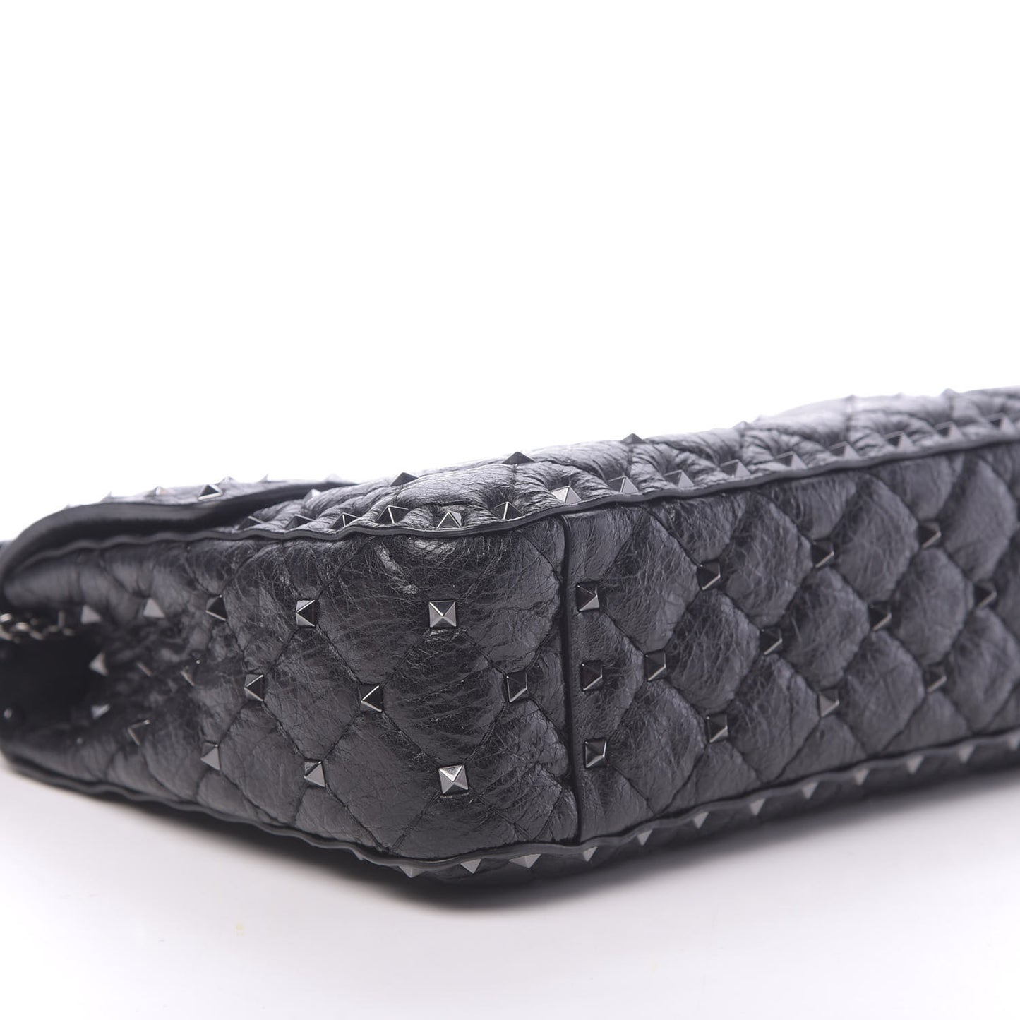 Craquele Nappa Medium Rockstud Spike Shoulder Bag Black