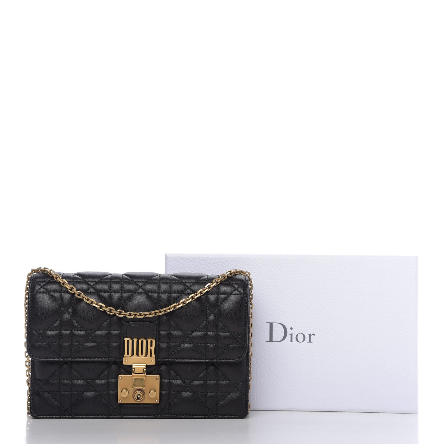 Lambskin Cannage Dioraddict Wallet on Chain Clutch Black