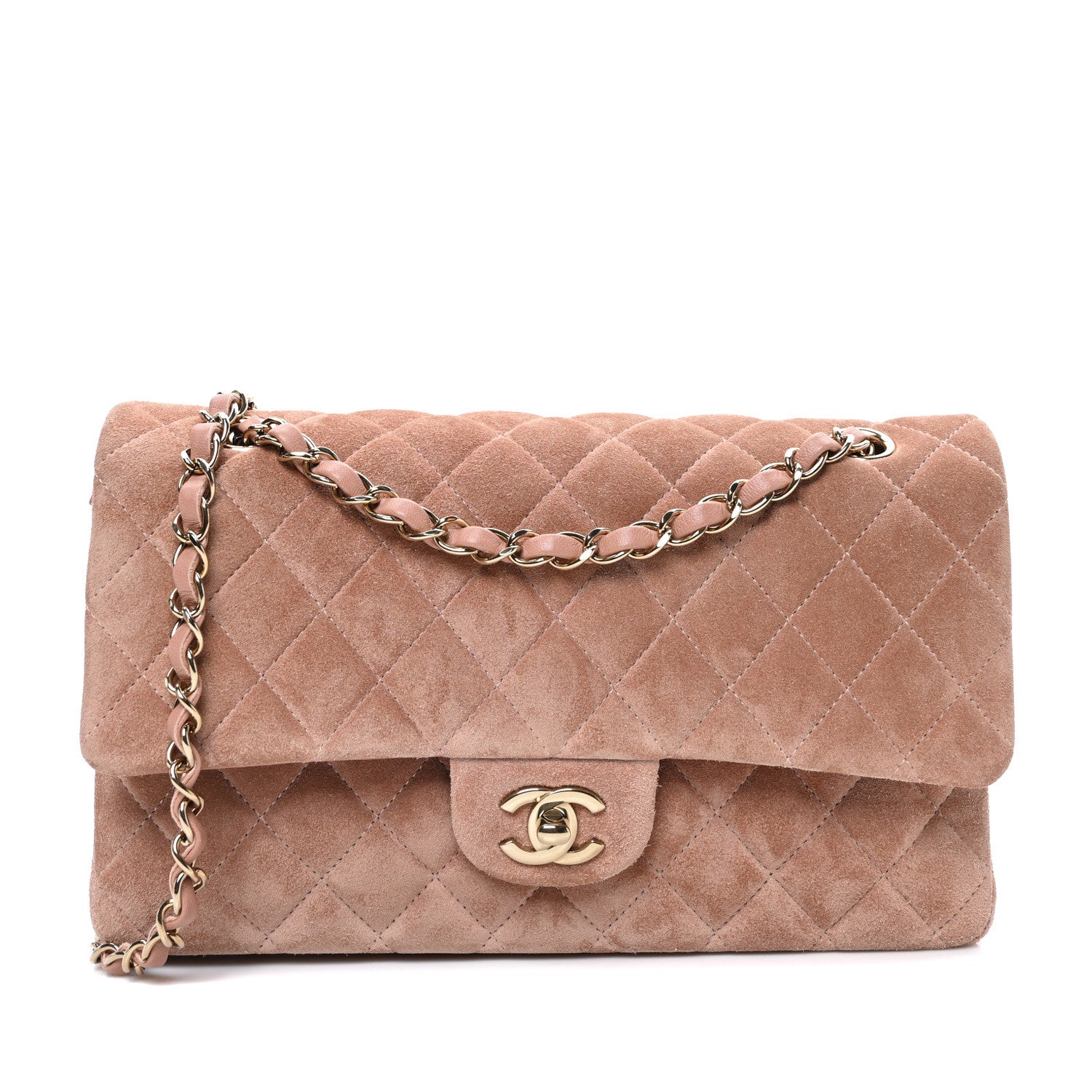 Chanel Suede Quilted Medium Double Flap Light Pink 1 of 10
