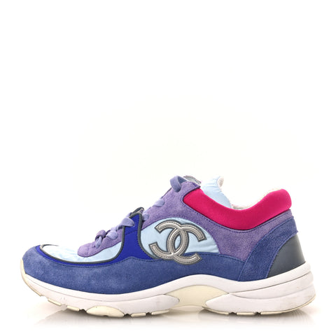 Nylon Calfskin Suede CC Womens Sneakers 40 Light Blue