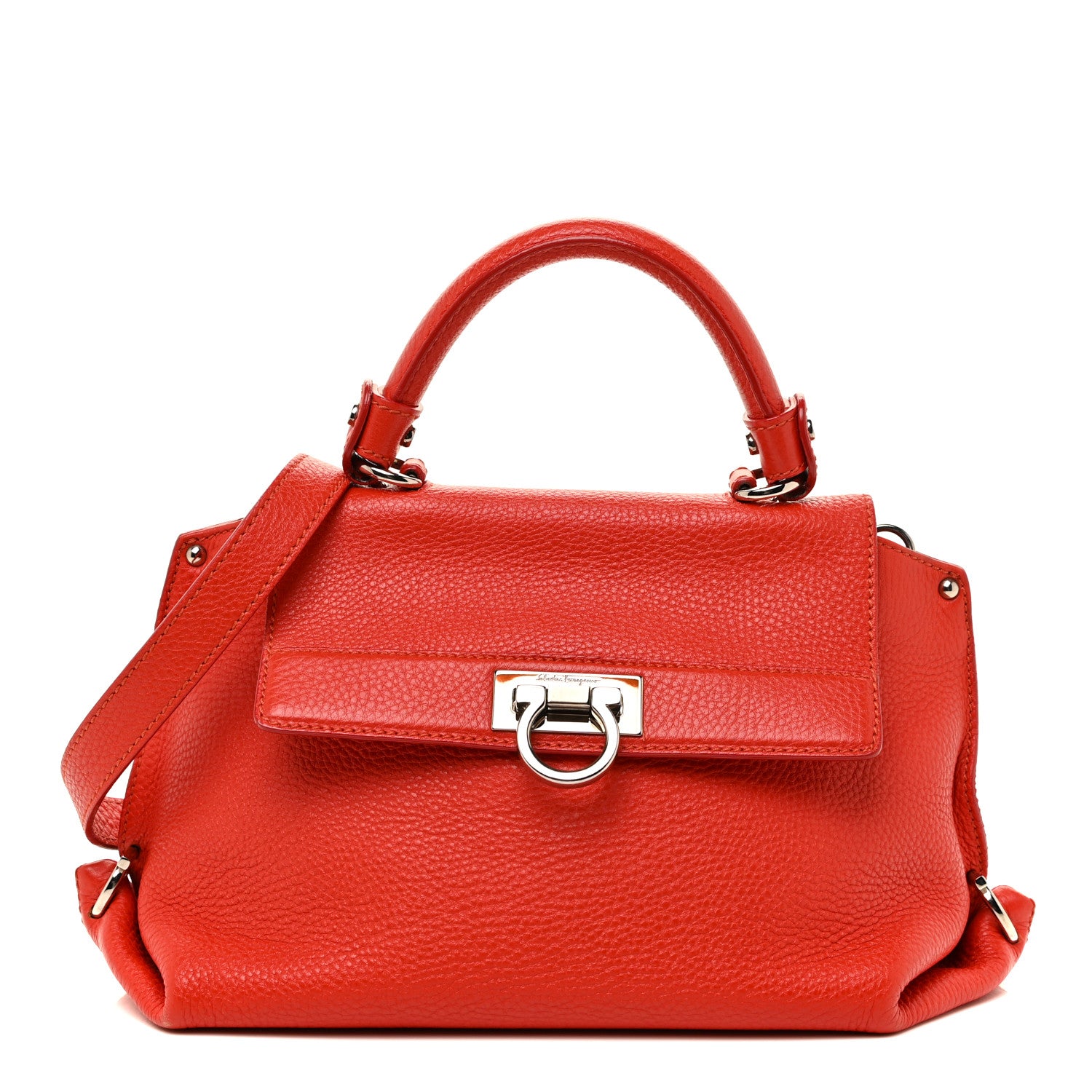 Salvatore Ferragamo Grained Calfskin Sofia Satchel Red 1 of 21