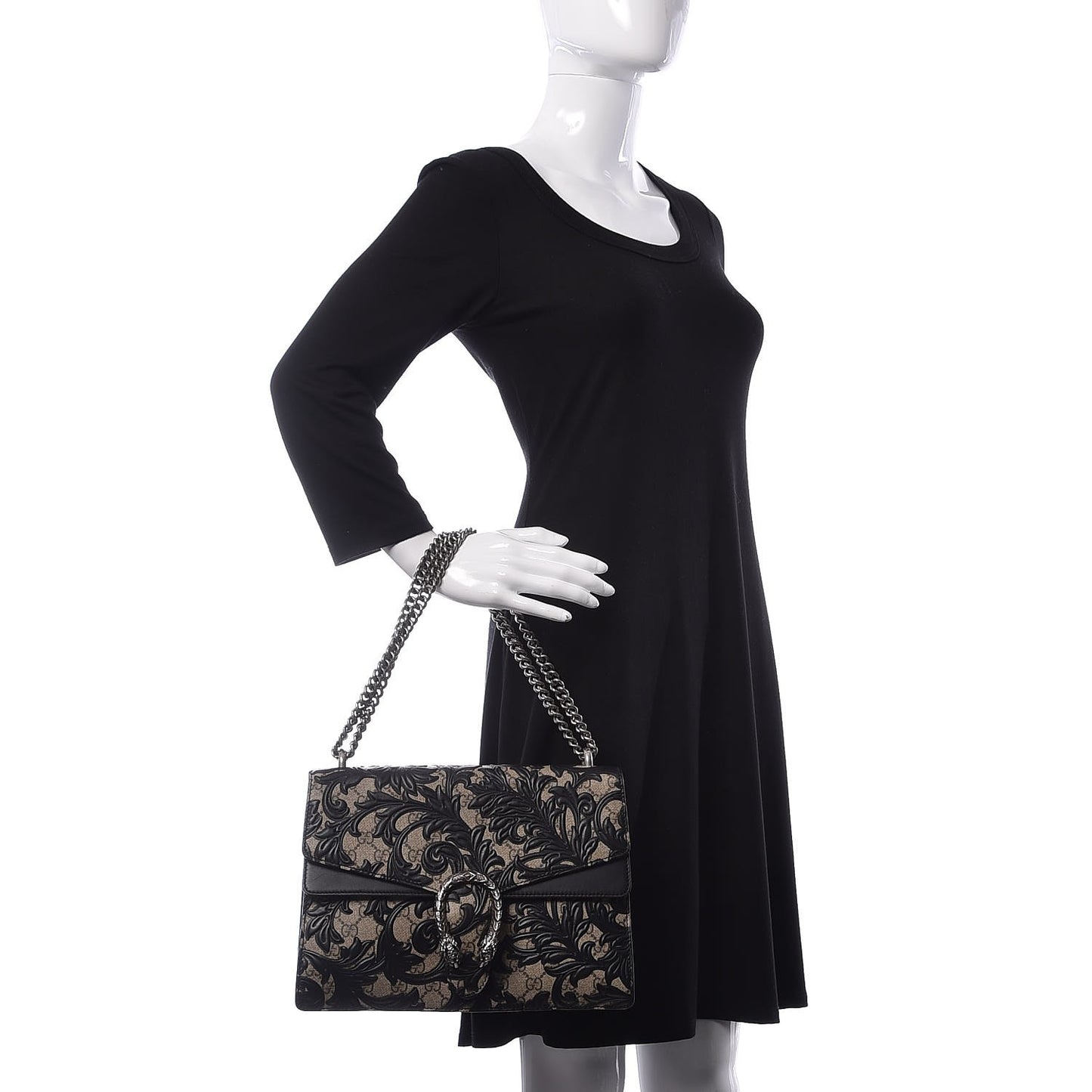 GG Supreme Monogram Arabesque Medium Dionysus Shoulder Bag Black