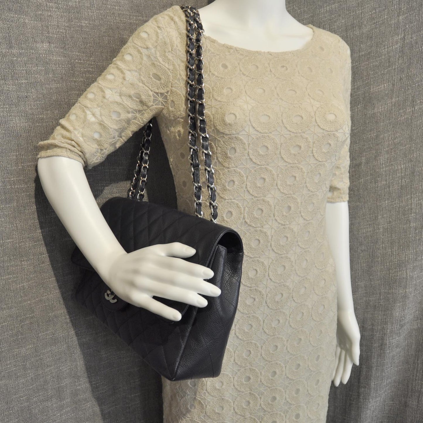 Caviar Jumbo Single Flap Navy Blue