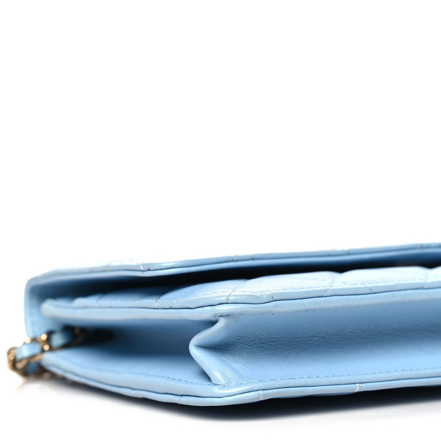 Lambskin Quilted Mini Wallet On Chain WOC Light Blue