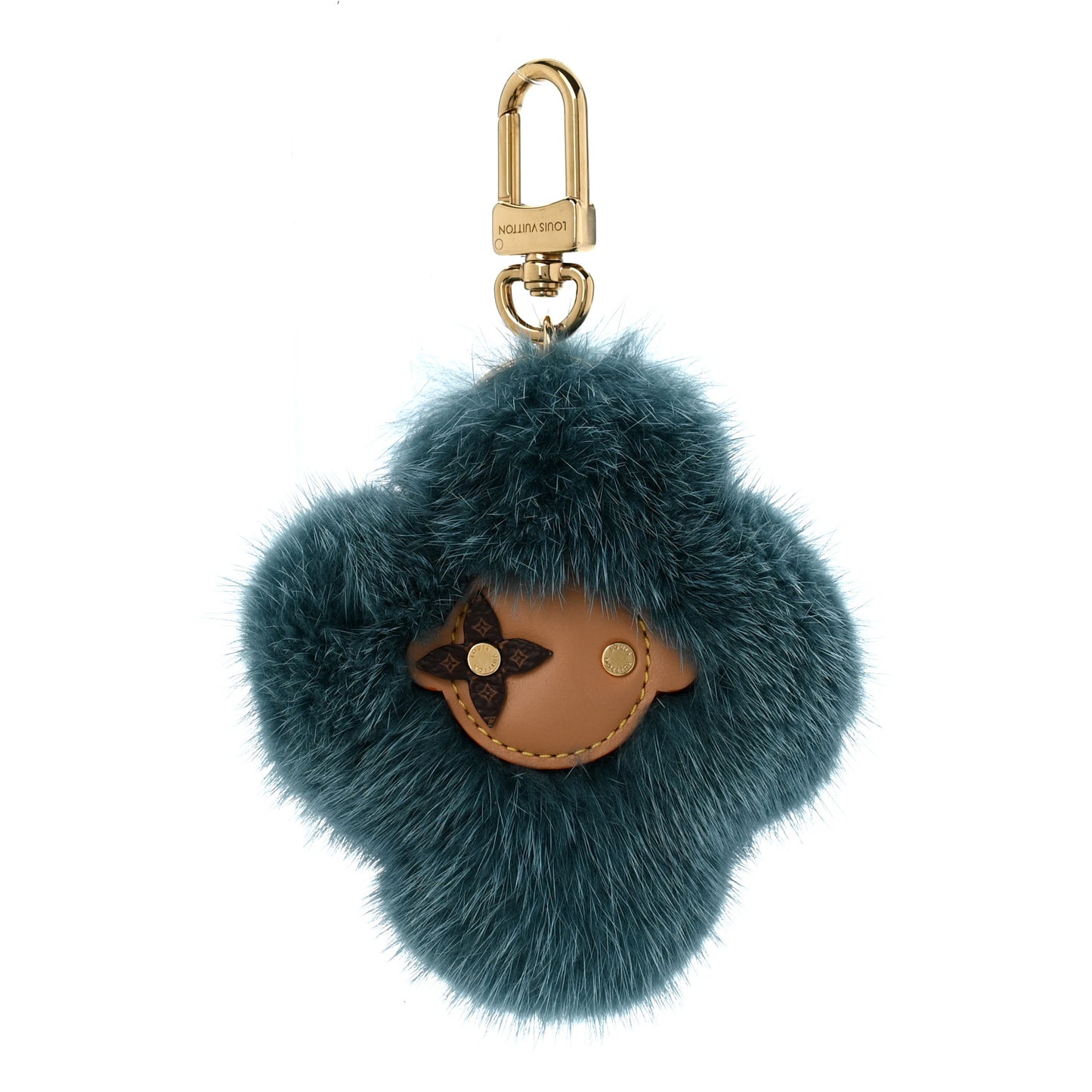 Calfskin Mink Fur Vivienne Bag Charm Key Holder Blue