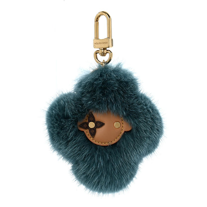 Louis Vuitton Calfskin Mink Fur Vivienne Bag Charm Key Holder Blue 1 of 5