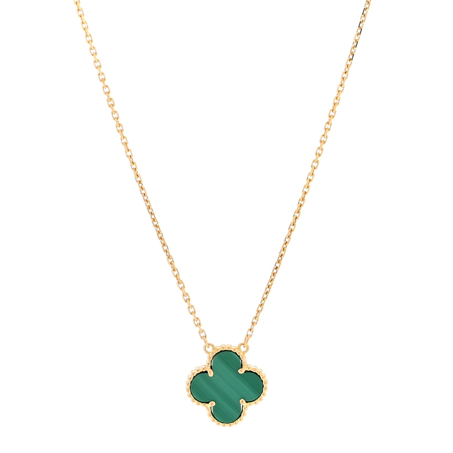 18K Yellow Gold Malachite Vintage Alhambra Pendant Necklace