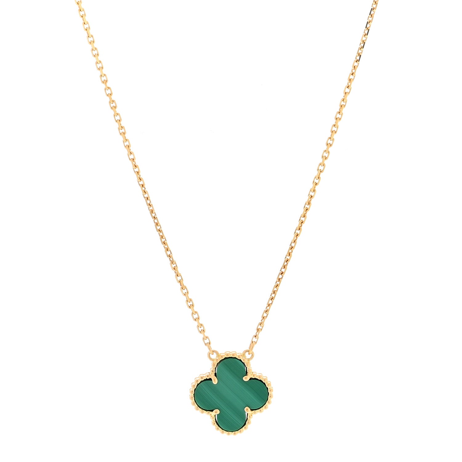 Van Cleef & Arpels 18K Yellow Gold Malachite Vintage Alhambra Pendant Necklace 1 of 3