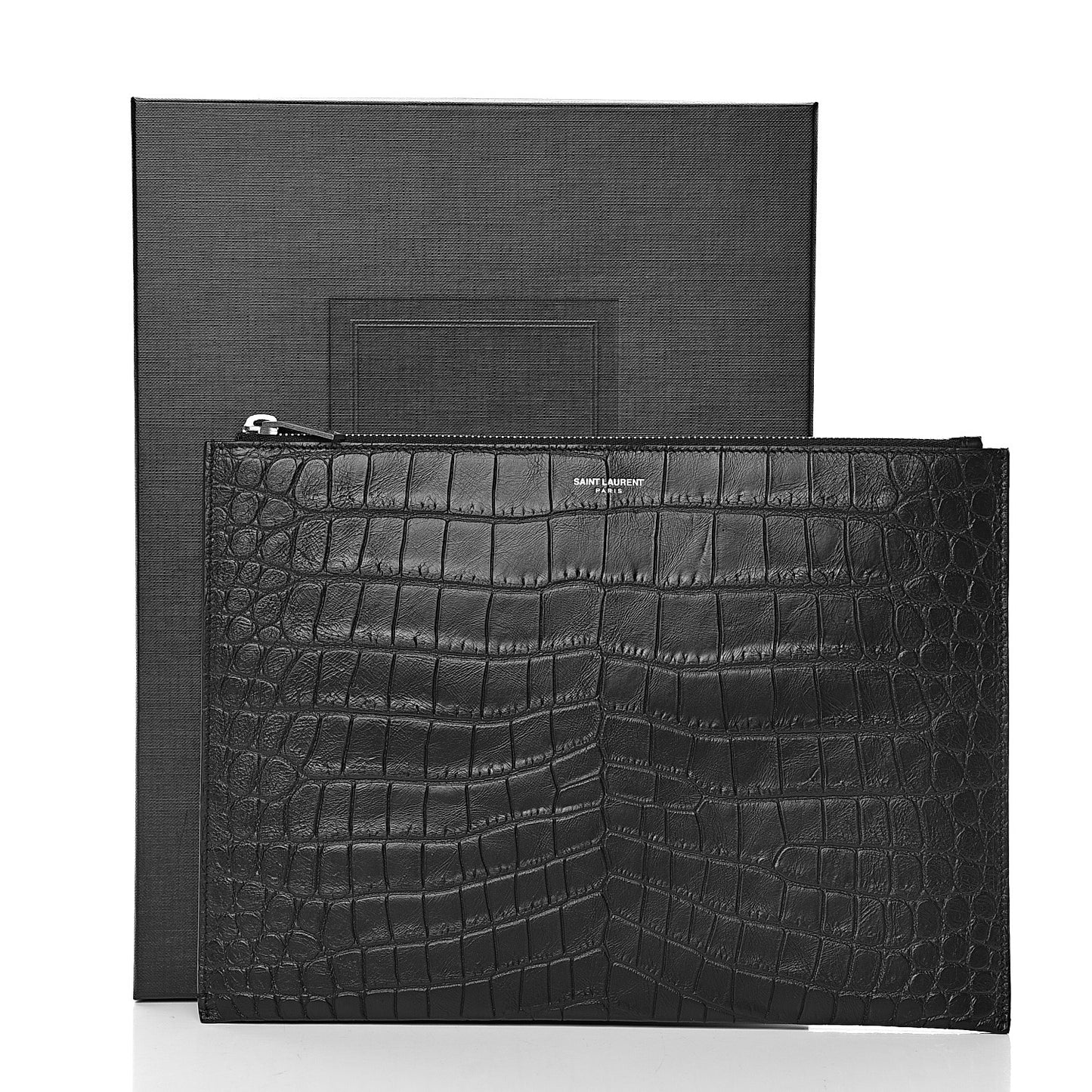 Calfskin Crocodile Embossed Zipped Tablet Holder Black