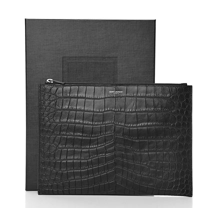 Saint Laurent Calfskin Crocodile Embossed Zipped Tablet Holder Black 8 of 8
