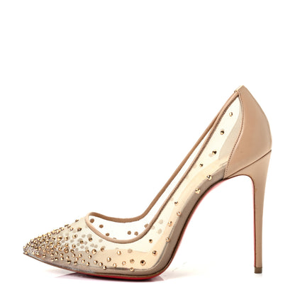 Christian Louboutin Suede Silk Crystal Strass Follies 100 Pumps 35.5 Neutral 1 of 8