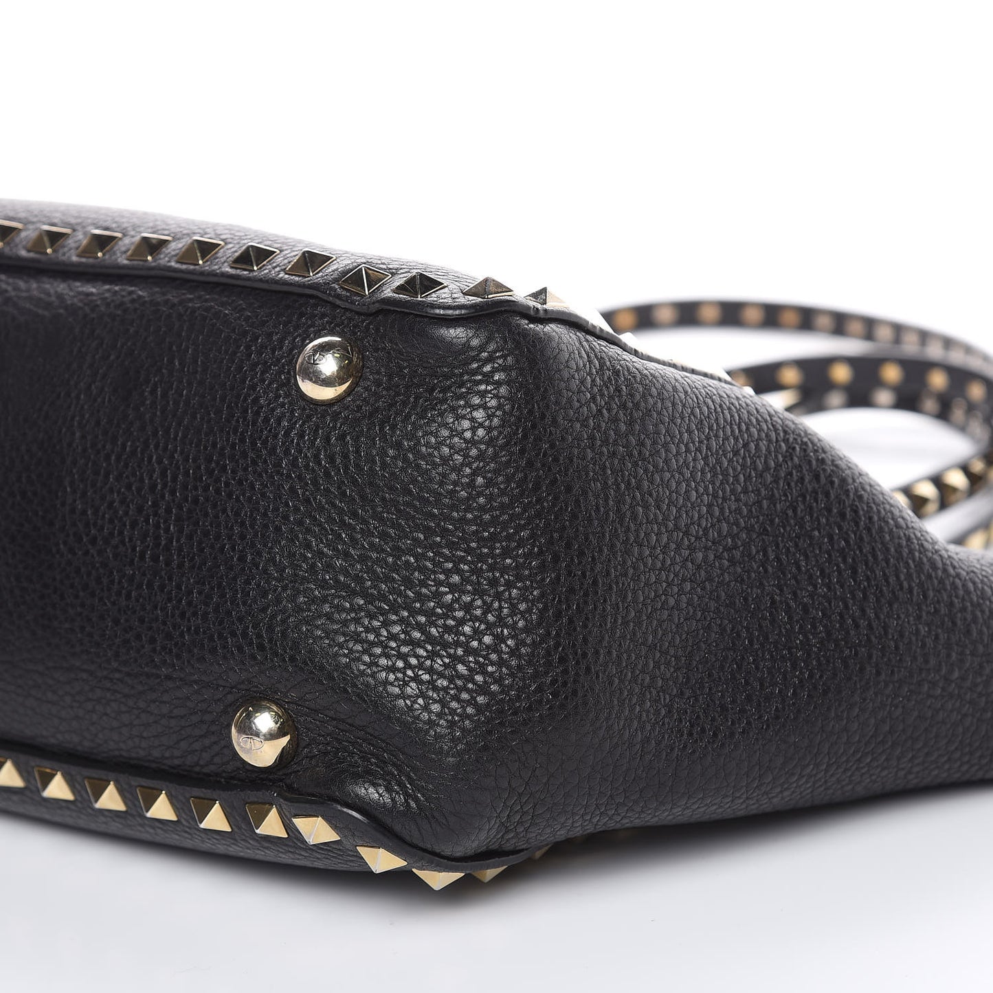Grained Calfskin Small Rockstud Tote Black
