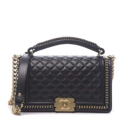 Chanel Calfskin Quilted Medium Boy Top Handle Flap Black 1 of 11