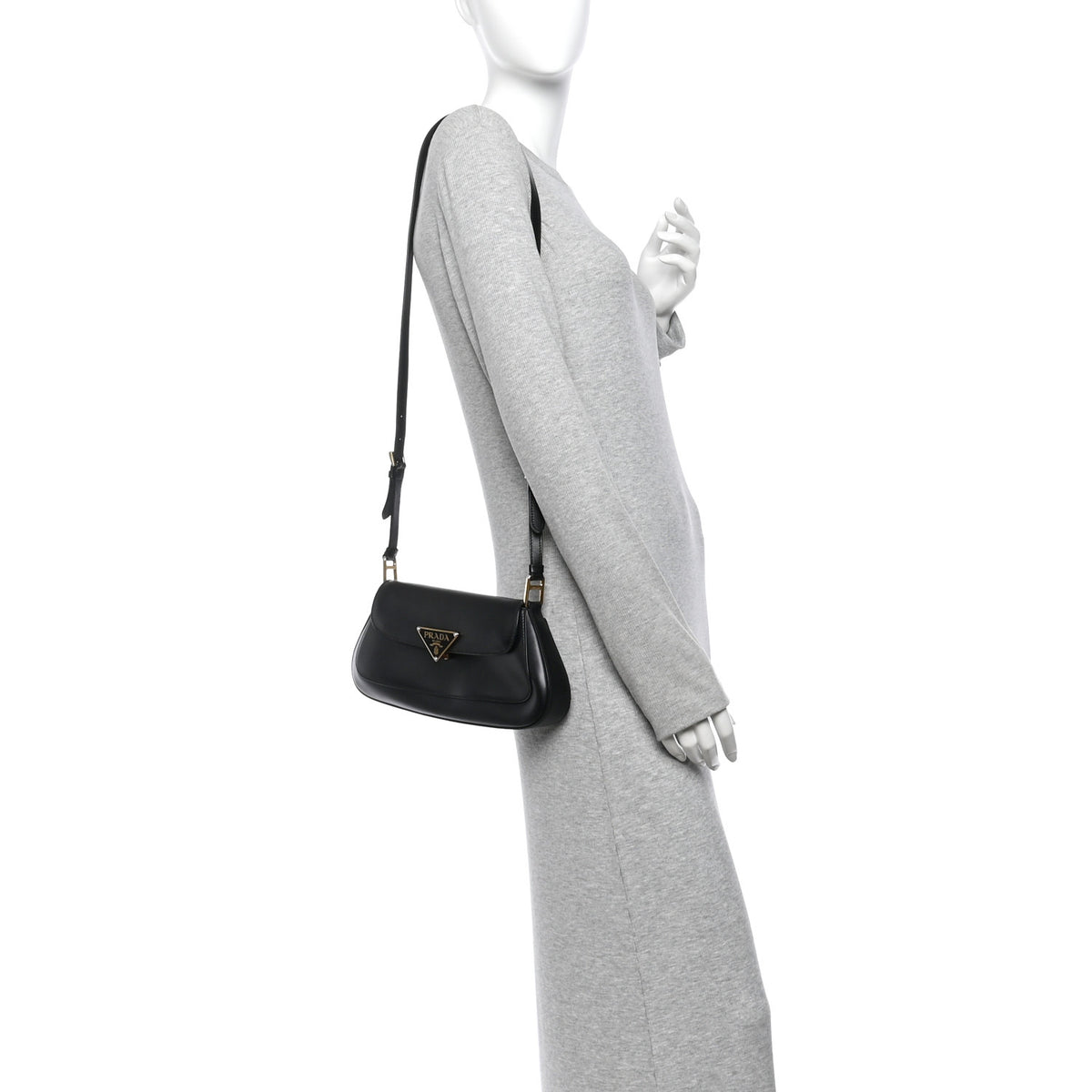 Prada City Calf Triangle Flap Shoulder Bag Black 2 of 10