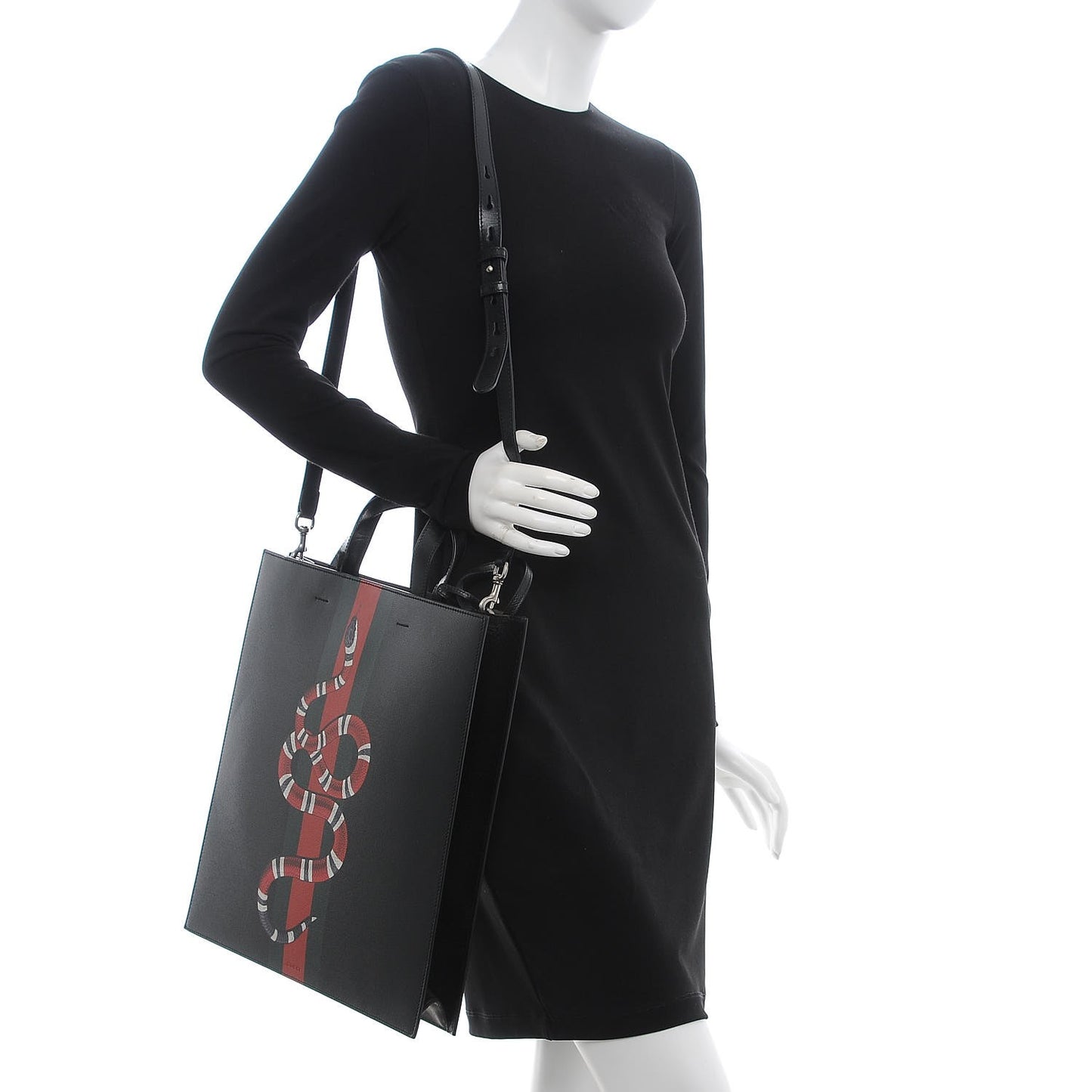 Calfskin Kingsnake Print Vertical Tote Black
