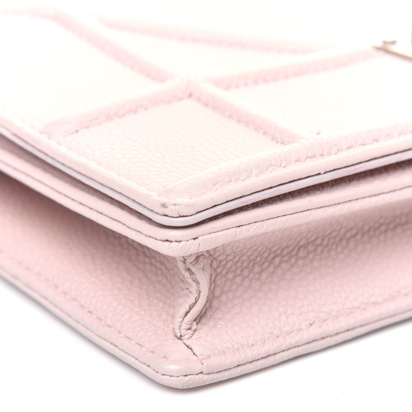 Grained Calfskin Diorama Wallet on Chain Pouch Rose Poudre