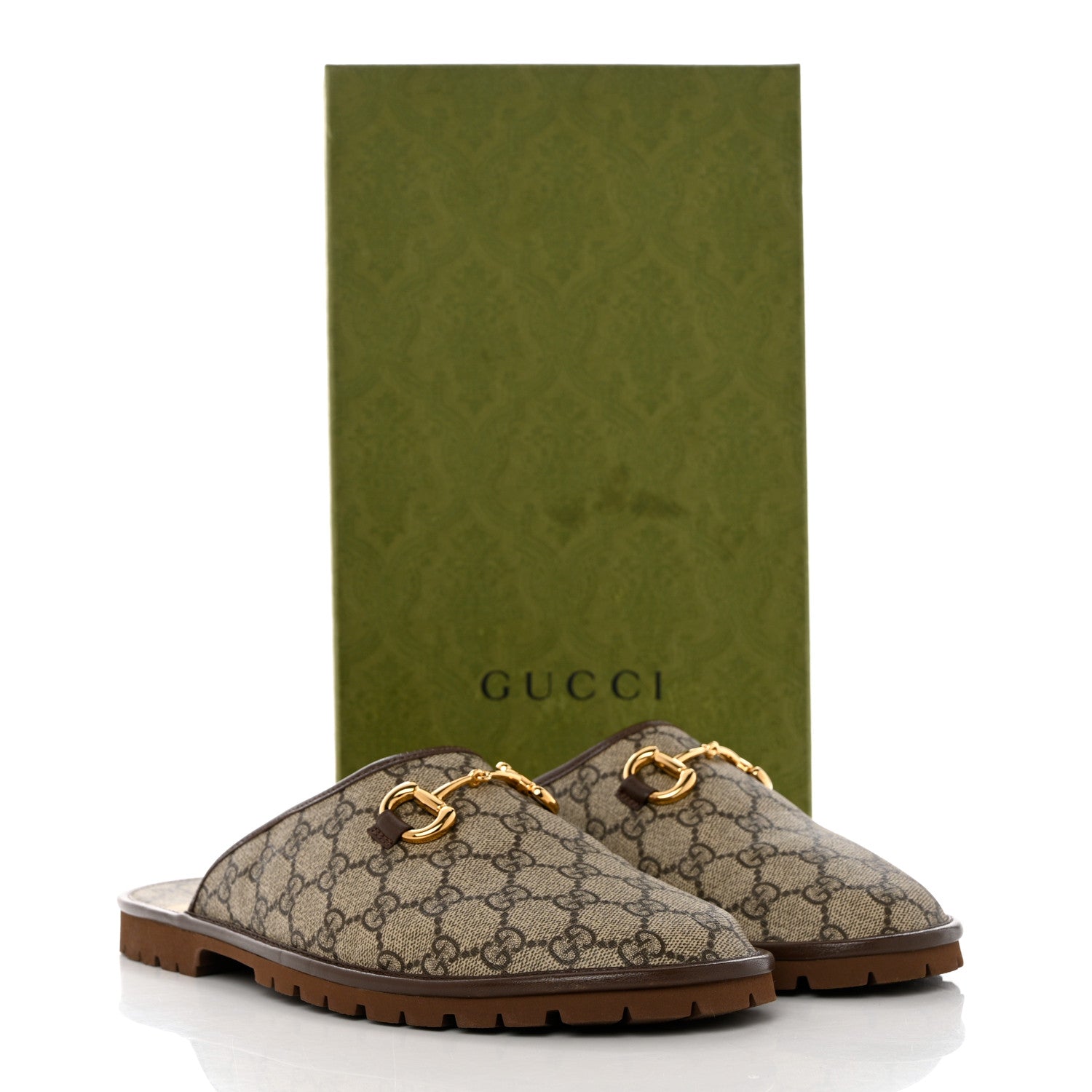 Gucci GG Supreme Monogram Granada Kid Mens Horsebit Lug Sole Mules 11.5 Beige Ebony New Acero 9 of 9
