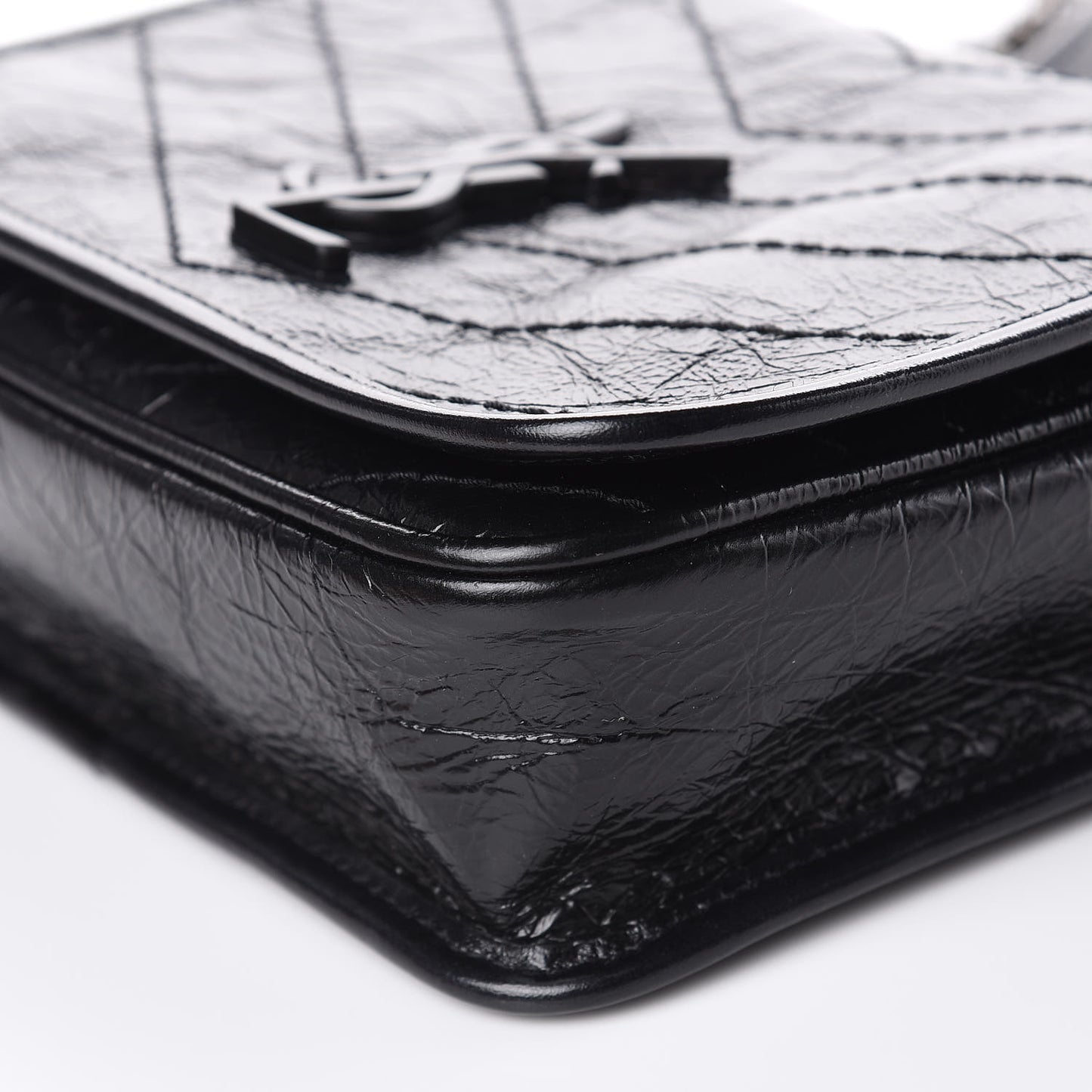 Crinkled Calfskin Matelasse Monogram Niki Chain Wallet Black
