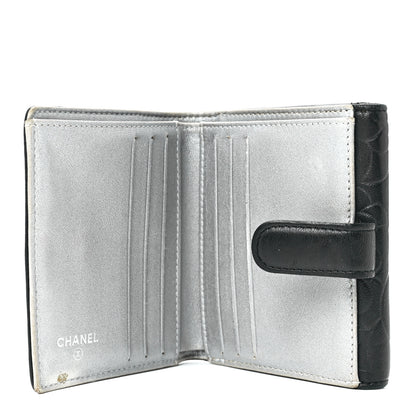 Chanel Lambskin Camellia Embossed Small Double Wallet Black 7 of 17