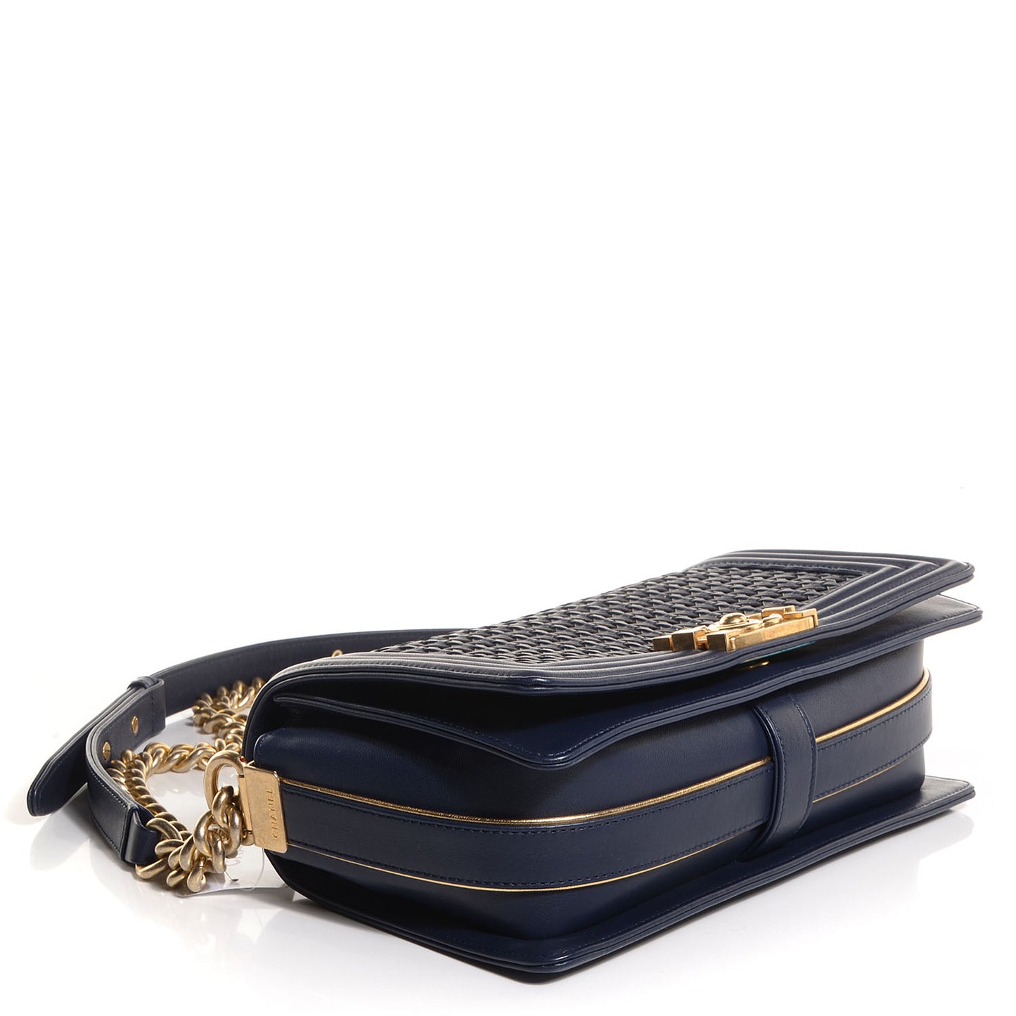 Sheepskin Braided Medium Boy Reverso Flap Navy Blue