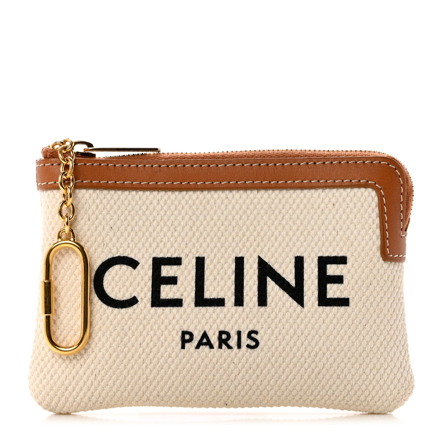 Celine Canvas Calfskin Logo Coin Card Pouch Cream Tan 1 of 7