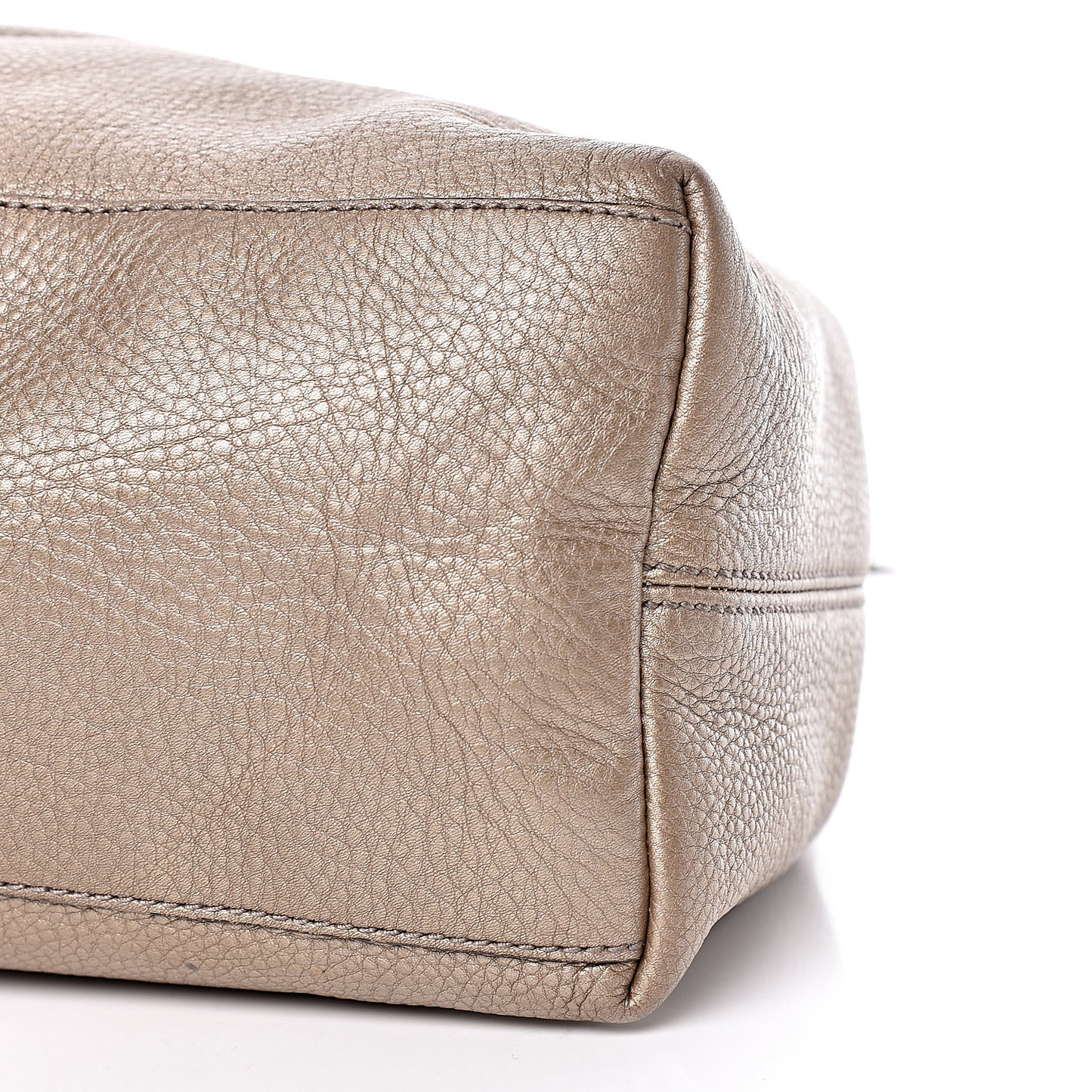 Metallic Pebbled Calfskin Medium Soho Chain Shoulder Bag Golden Beige