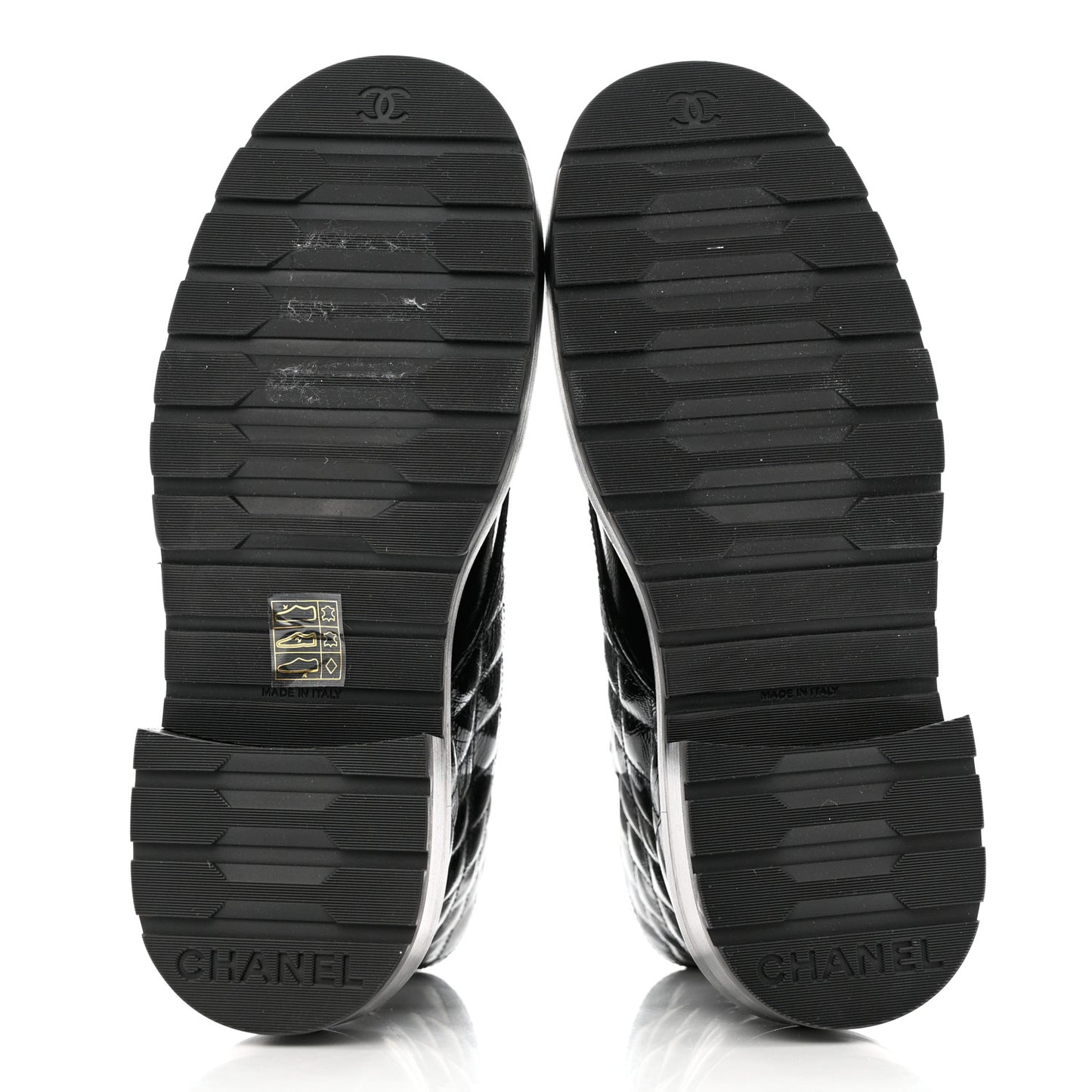 Shiny Calfskin Quilted Lace Up Combat Boots 36.5 Black