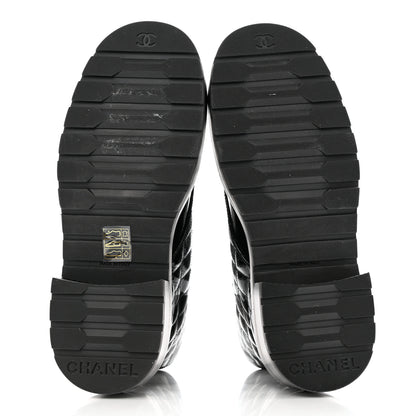 Chanel Shiny Calfskin Quilted Lace Up Combat Boots 36.5 Black 5 of 9